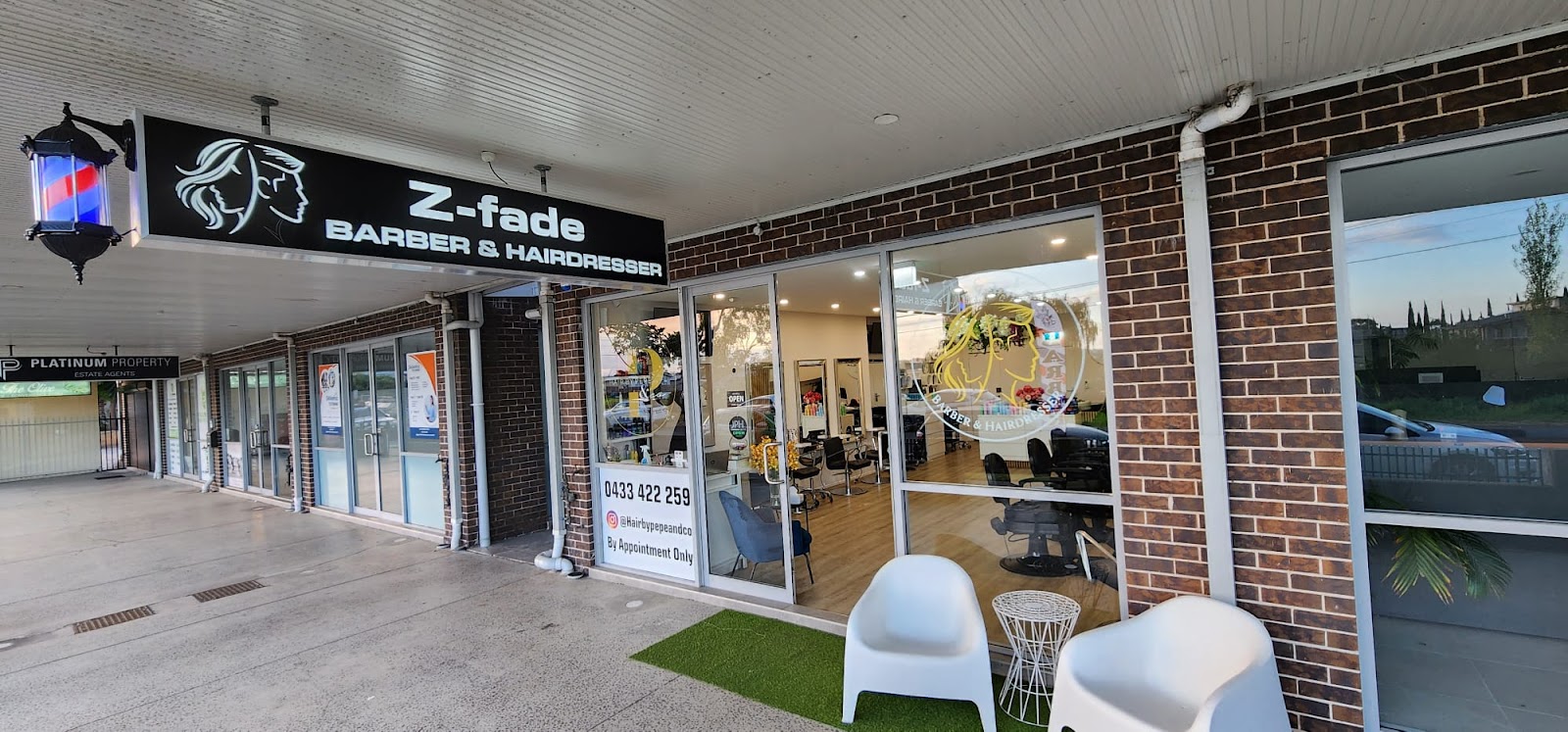 Z-fade Barber & Hairdresser shopfront signage at 3/10 Old Glenfield Rd, Casula